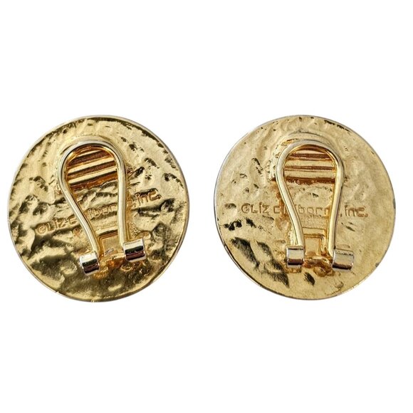 Liz Claiborne Gold Tone Round Button Clip On Earrings, Signed - Picture 6 of 9